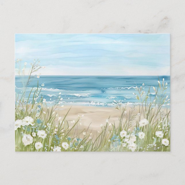 light blue and white coastal landscape postcard (Front)