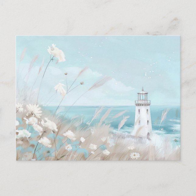 light blue and white coastal landscape postcard (Front)