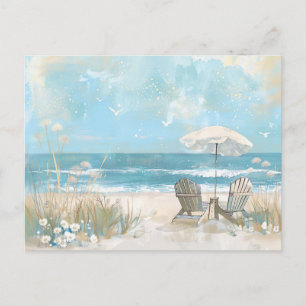 light blue and white coastal landscape postcard