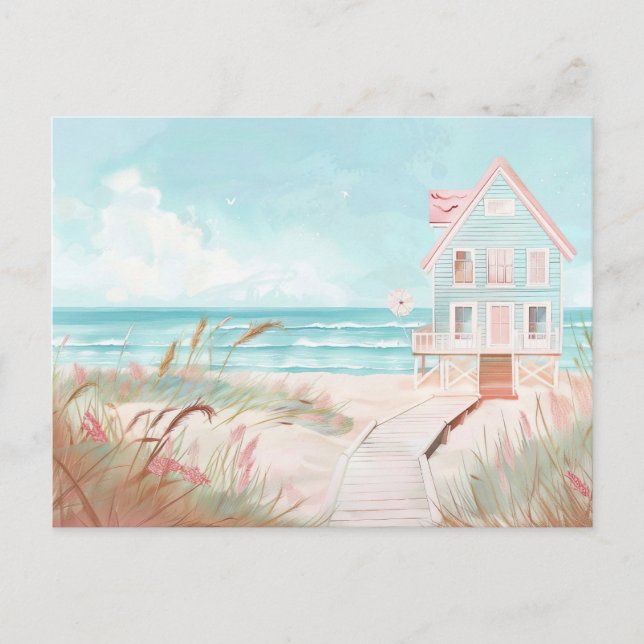 light blue and white coastal landscape postcard (Front)