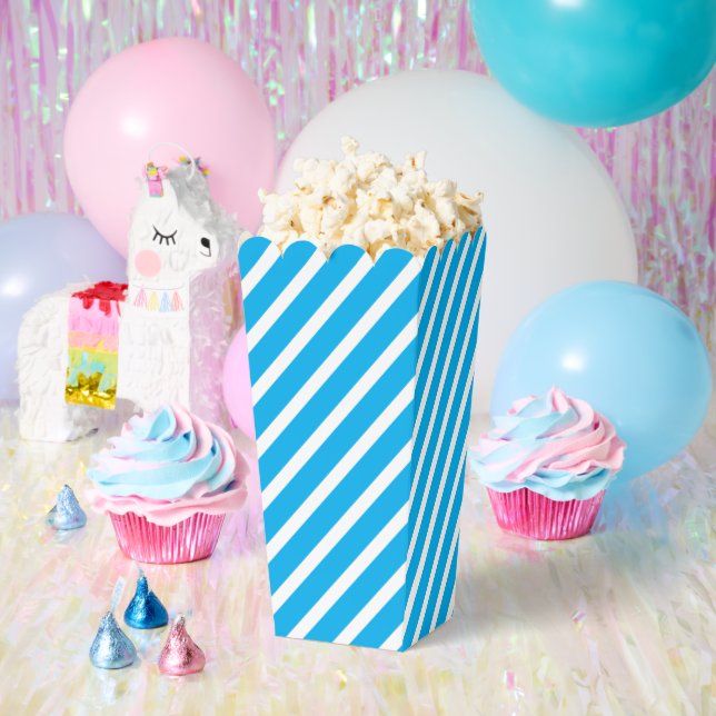 Light Blue and White Diagonal Striped Popcorn Favo Favour Box (Party)