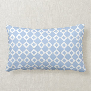 Light Blue and White Diamond Pattern Lumbar Cushion