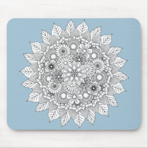 Light Blue and White Flower Colouring  Mouse Mat