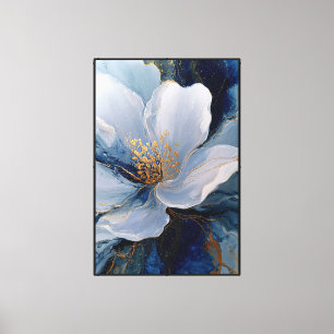 Light Blue and White Flower with Gold Details Canvas Print