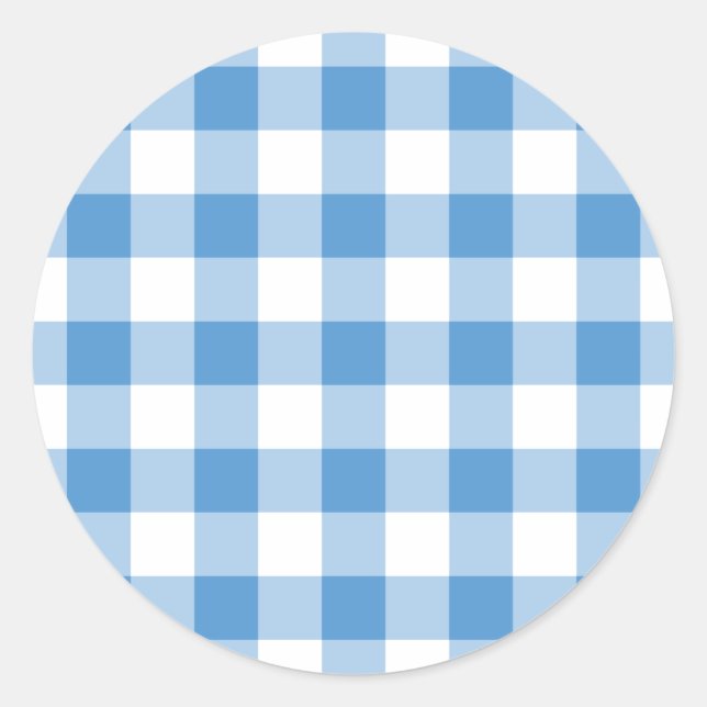 Light Blue and White Gingham Pattern Classic Round Sticker (Front)