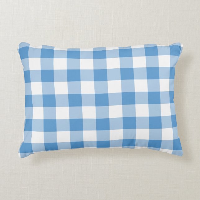 Light Blue and White Gingham Pattern Decorative Cushion (Front)