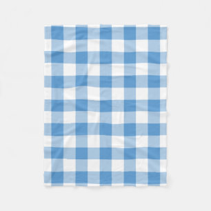 Light Blue and White Gingham Pattern Fleece Blanket