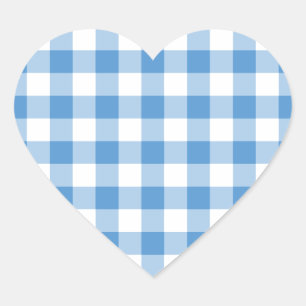 Light Blue and White Gingham Pattern Heart Sticker
