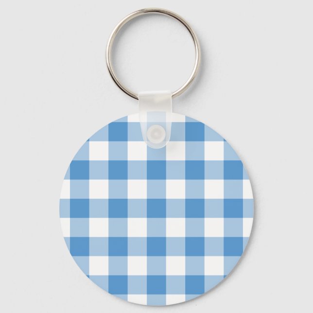 Light Blue and White Gingham Pattern Key Ring (Front)