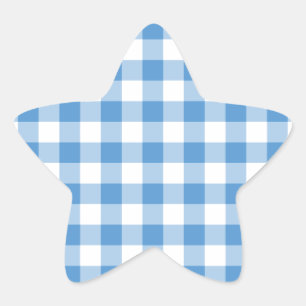 Light Blue and White Gingham Pattern Star Sticker