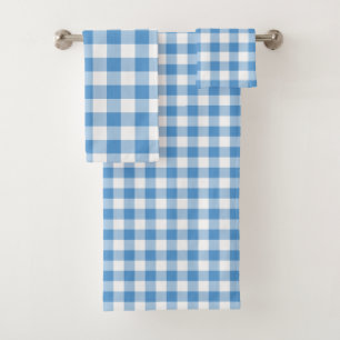 Light Blue and White Gingham Plaid Towel Set