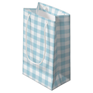 Light Blue and White Gingham Small Gift Bag
