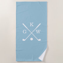 Light Blue and White Golf Clubs Monogram Golf Beach Towel