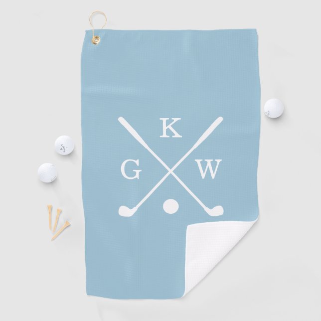 Light Blue and White Golf Clubs Monogram Golf Towel (InSitu)