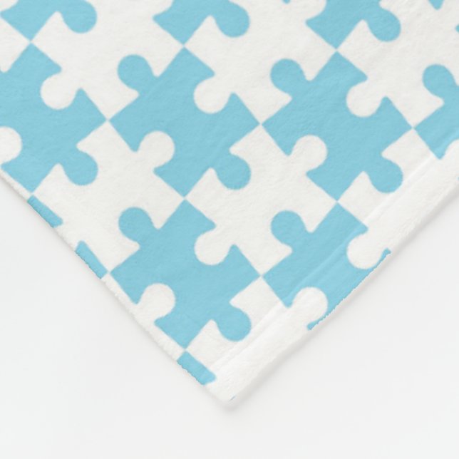 Light Blue and White Jigsaw  Puzzle Piece Pattern Fleece Blanket (Corner)