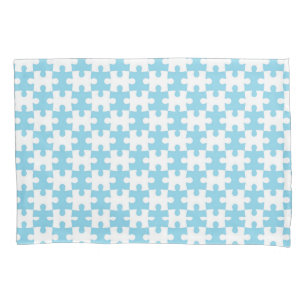 Light Blue and White Jigsaw Puzzle Piece Pattern Pillowcase