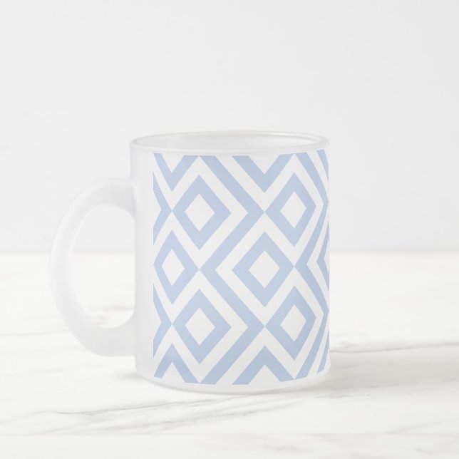 Light Blue and White Meander Frosted Glass Coffee Mug (Left)