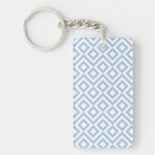 Light Blue and White Meander Key Ring