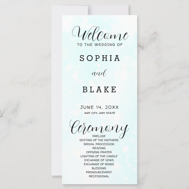 Light Blue and White Modern Wedding Program (Front)