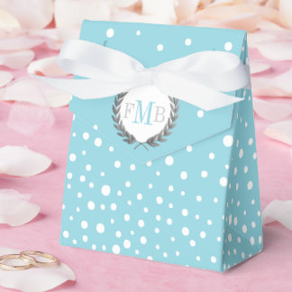 Light blue and white polka dot pattern wedding fav favour box