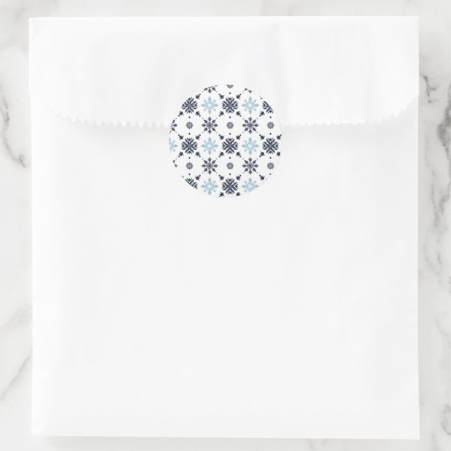 Light Blue and White Snowflake  Classic Round Sticker (Bag)