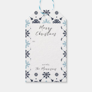 Light Blue and White Snowflake Custom Gift Tags