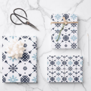 Light Blue and White Snowflake  Wrapping Paper Sheet