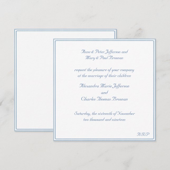 Light Blue and White Square Wedding Invitation (Front/Back)