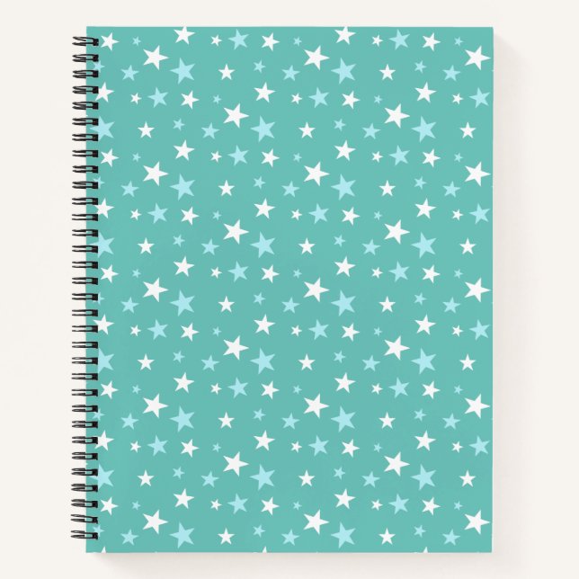 Light Blue and White Stars on Teal Notebook (Front)