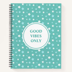 Light Blue and White Stars on Teal Notebook