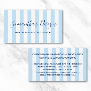 Light Blue and White Vertical Stripes Online Store Business Card