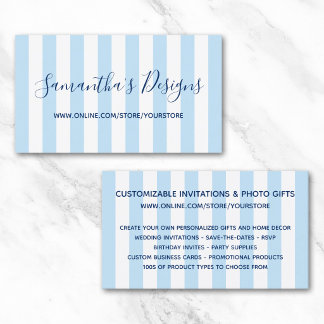 Light Blue and White Vertical Stripes Online Store Business Card