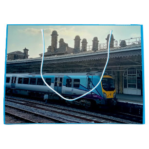 Light blue and yellow train large gift bag