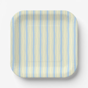 Light Blue and Yellow Wavy Stripes Paper Plate