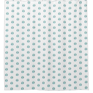 Light Blue Aquamarine Gemstone Pattern on White Shower Curtain