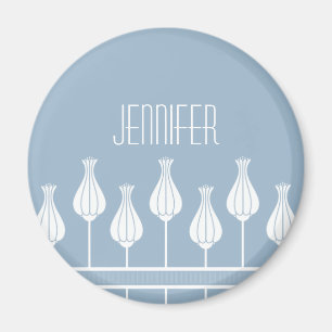 Light Blue Art Deco Floral Magnet