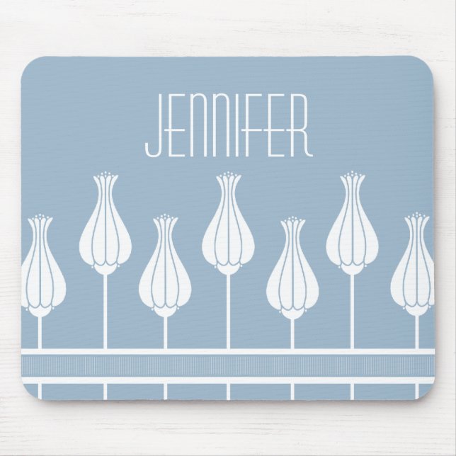 Light Blue Art Deco Floral Mousepad (Front)