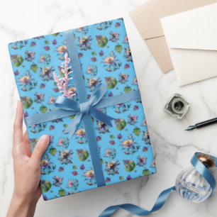 Light Blue Art Nouveau Stained Glass Spring Floral Wrapping Paper
