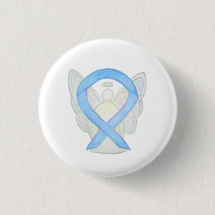 Light Blue Awareness Ribbon Angel Art Pin Buttons