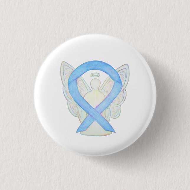 Light Blue Awareness Ribbon Angel Art Pin Buttons (Front)