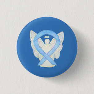 Light Blue Awareness Ribbon Angel Art Pin Buttons