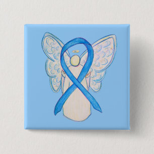 Light Blue Awareness Ribbon Angel Custom Buttons