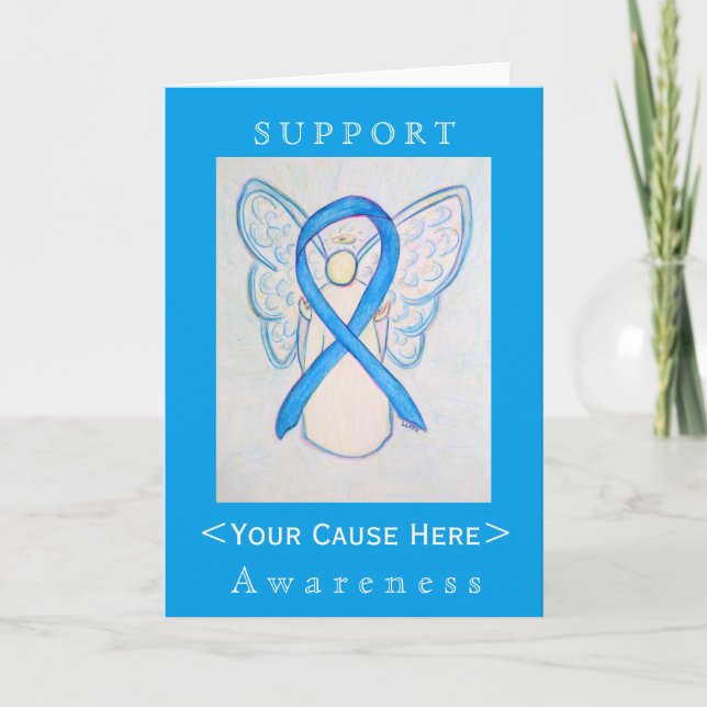 Light Blue Awareness Ribbon Angel Customised Card (Front)