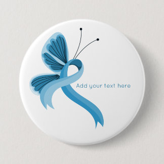 Light Blue Awareness Ribbon Butterfly  Button