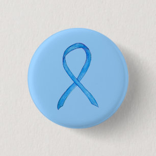 Light Blue Awareness Ribbon Custom Art Pin Buttons