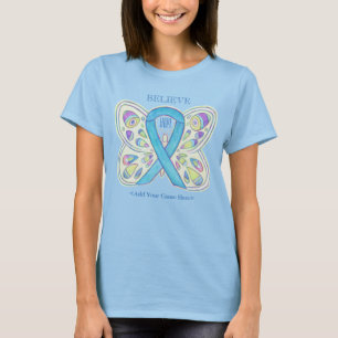 Light Blue Awareness Ribbon Custom Art T-Shirts