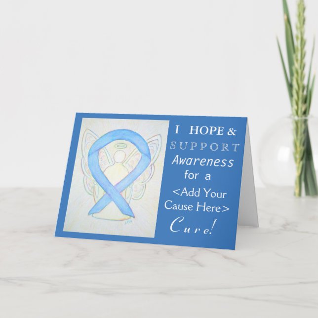Light Blue Awareness Ribbon Custom Cause Cards (Front)