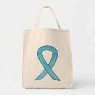 Light Blue Awareness Ribbon Custom Tote Bag