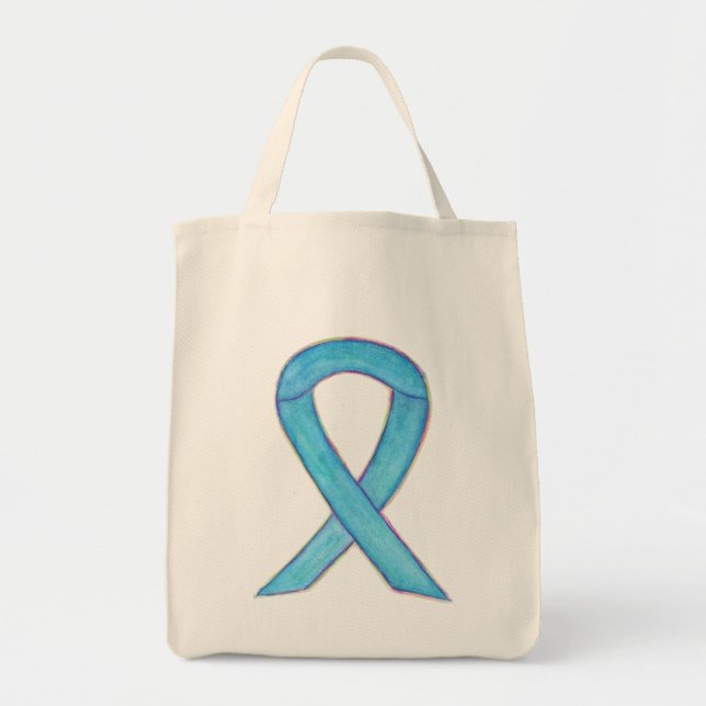 Light Blue Awareness Ribbon Custom Tote Bag (Front)