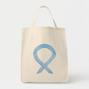 Light Blue Awareness Ribbon Custom Tote Bag